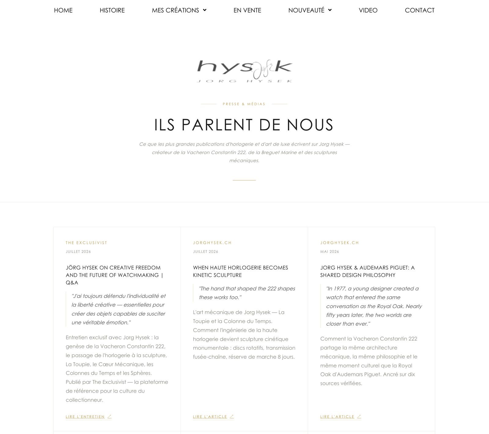 Création site web Jorg Hysek — design de luxe suisse par Search Media