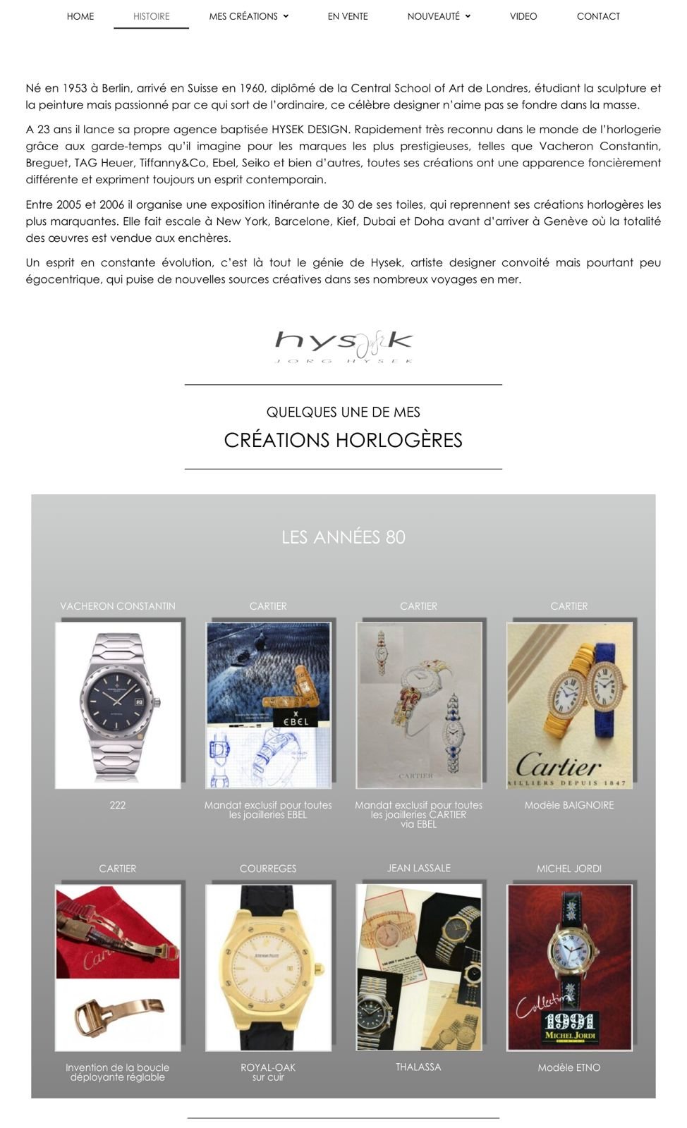 Création site web Jorg Hysek — présentation des créations horlogères par Search Media